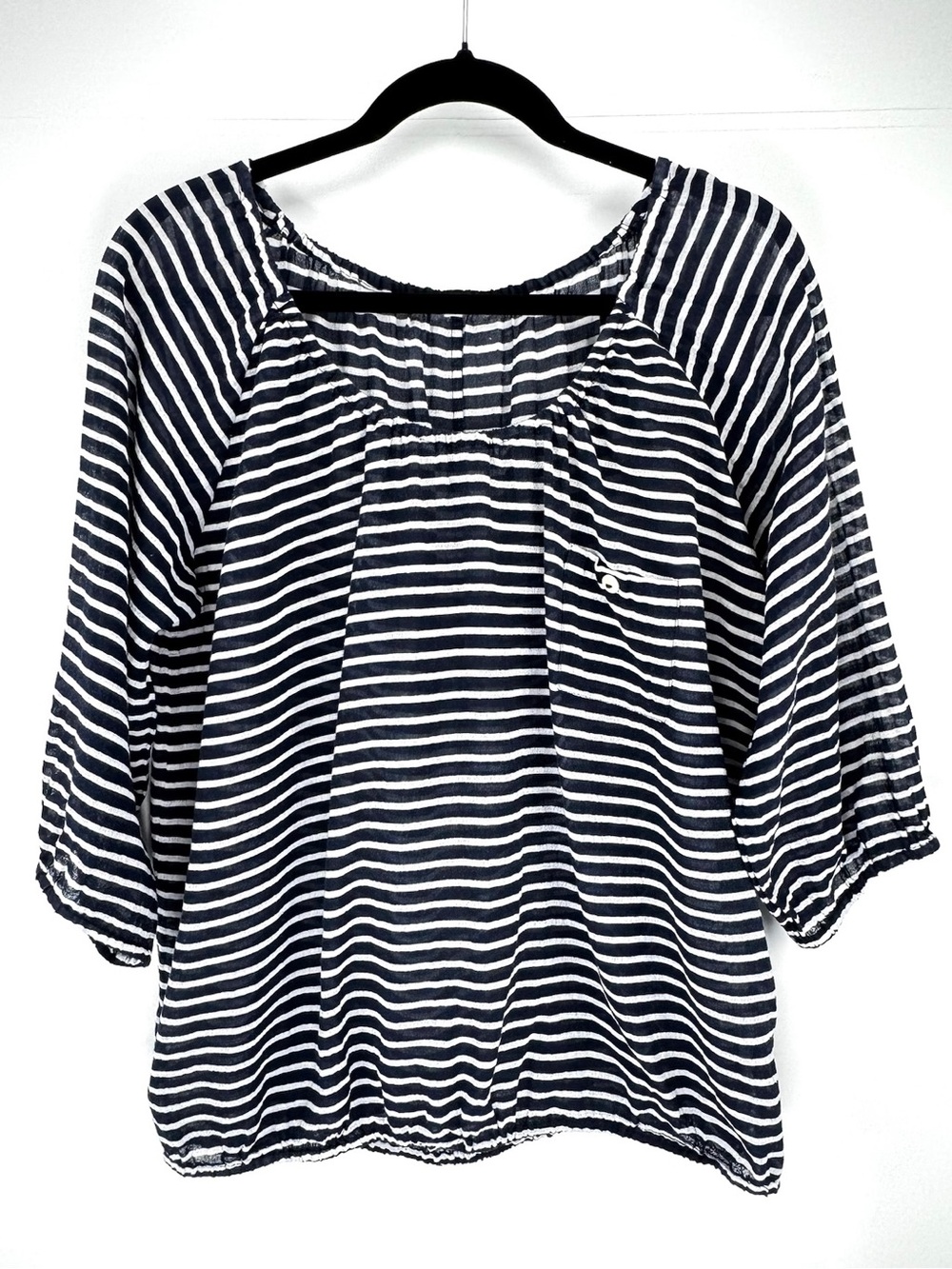 J. Crew Navy & White Striped Peasant Top